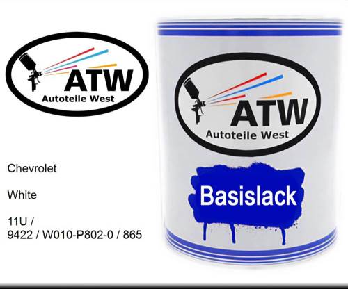 Chevrolet, White, 11U / 9422 / W010-P802-0 / 865: 1L Lackdose, von ATW Autoteile West.